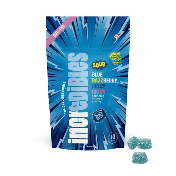 SOUR BLUE RAZZBERRY 200MG (1:1 THC:CBG) 10 PACK INDICA